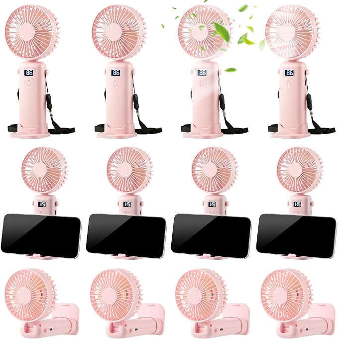 VZZNN Mini Portable Fan Handheld 12 Pack Small Cooling Fans High 5-Speed Rechargeable Fan For Travel, Office, Eyelash Drying, Lightweight, For Beach, Camping, Indoor Outdoor Use (Pink