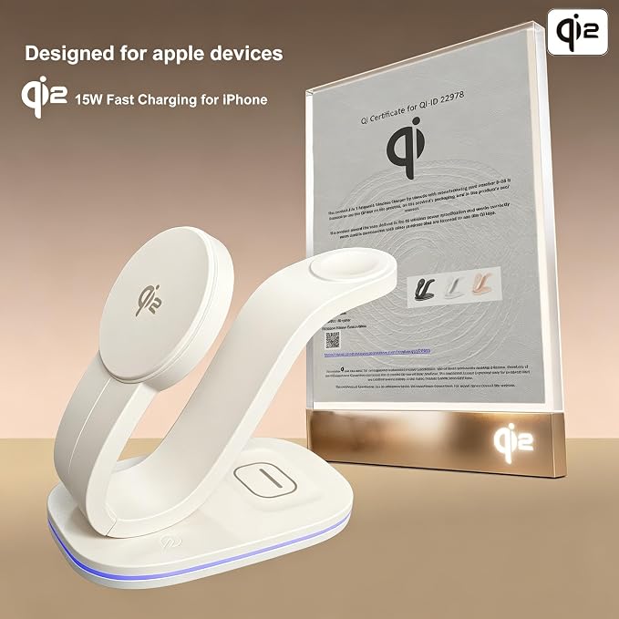 3 in 1 Charging Station for iPhone, 2026 New Fast 15W Wireless Charger Station Compatible Mag-Safe for iPhone 17 16 15 14 13 12 Wireless Charging Station for AirPods Wireless Charger for iWatch Series