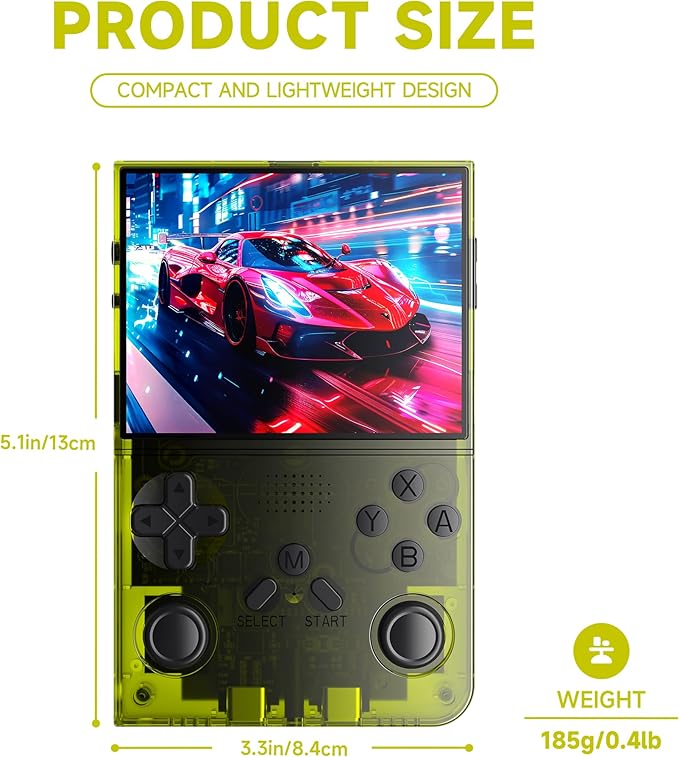 R40 Retro Handheld Game Console - Open Source System,3.5" IPS Screen, 18,000+ Classic Games, 128G TF Card, 3000mAh Battery, Portable Gaming Player for Travel, Retro Gaming Console, Yellow