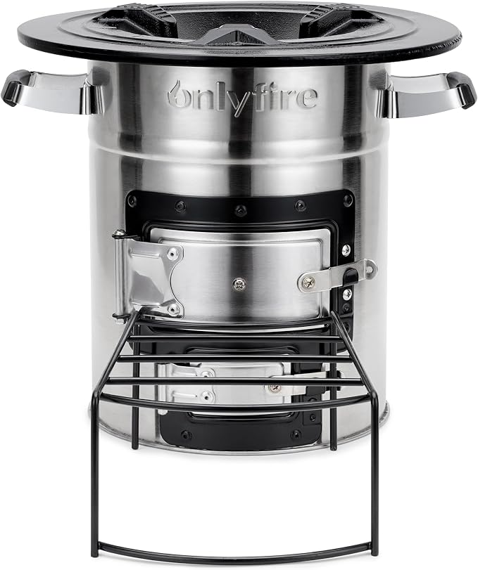 Onlyfire Stainless Steel Rocket Stove – Large Portable Wood Burning Camp Stove for Outdoor Cooking, Survival, Backyard, Patio – High Efficiency, Low Smoke, Supports Dutch Oven, 12.7x12.7x11.4 in