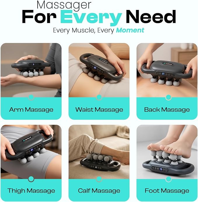 16 Head Massage Gun Deep Tissue Percussion Massager with Red Light Therapy | Multi Head Massager Gun for Muscle Recovery Back Pain Relief | Professional Full Body Massager 9 Modes & 30 Intensities