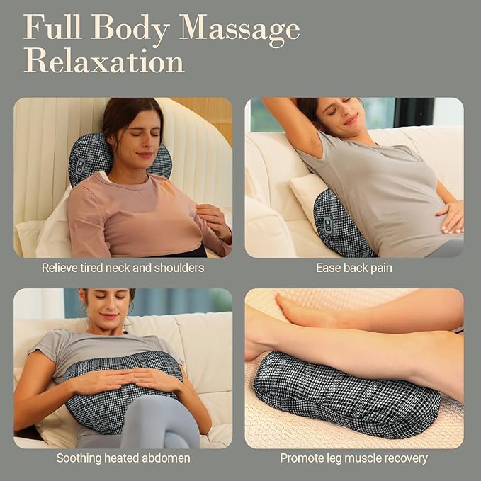 CuPiLo Back Massager for Pain Relief, Mothers Day Gifts for Women Men FSA Eligible HSA, Cordless 120min Neck and Back Massager, Plush Skin-Friendly Kneading Massage Pillow for Full Body Relaxation