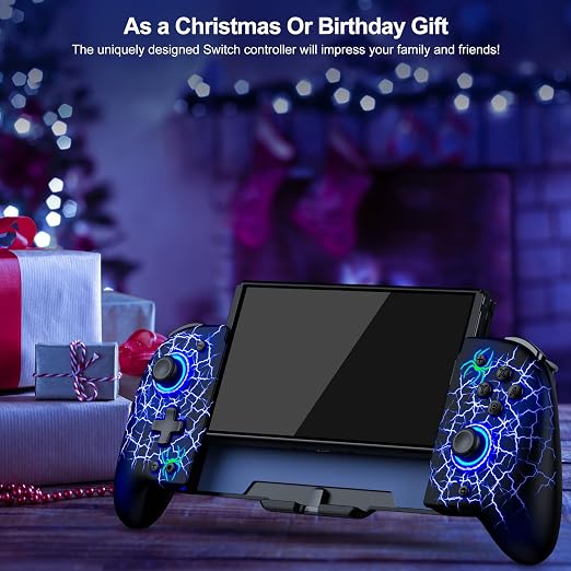 Gammeefy Switch Controller – Hall Effect Joysticks & Enhanced Grip – One Piece Switch Joypad Replacement Switch Pro Controller with 8-Color RGB Lighting, Turbo, Macros - Spider Silk, 6.2"/7"