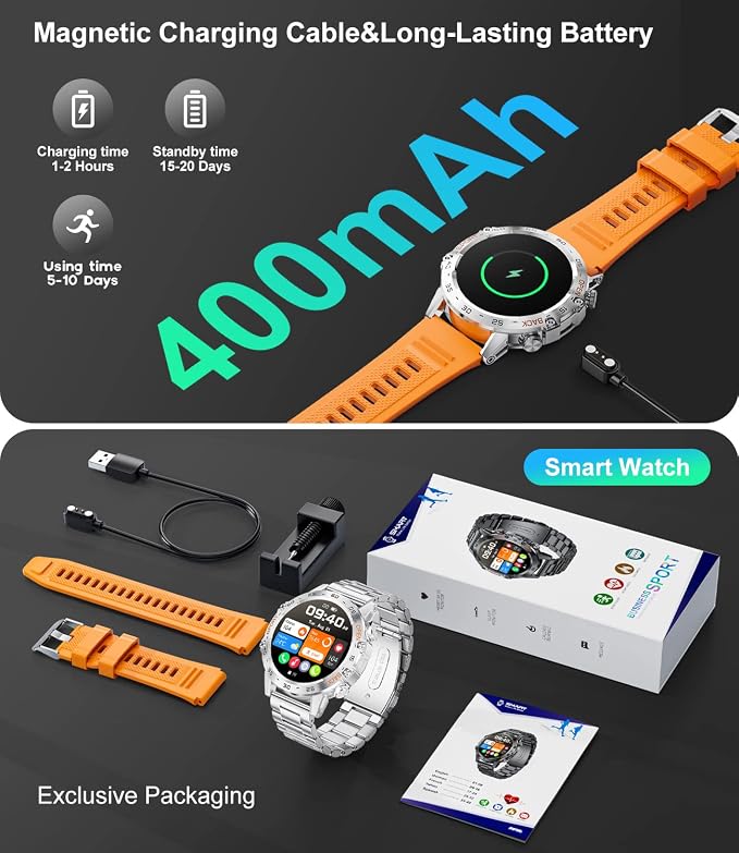 SUNKTA Military Smart Watch for Men(Answer/Dial Calls),1.39''HD Touchscreen,5ATM Waterproof Fitness Watch,100 Sports Modes, with Heart Rate/SpO2 for Android/iOS Smart Watch Silver