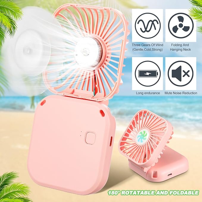 Hortsun 12 Pcs Mini Handheld Fan Bulk Portable Personal Neck Fan Small Foldable Hands Free with USB Rechargeable Gifts for Travel Summer Concerts Vacation Outdoor 3 Speed (Bright Colors)