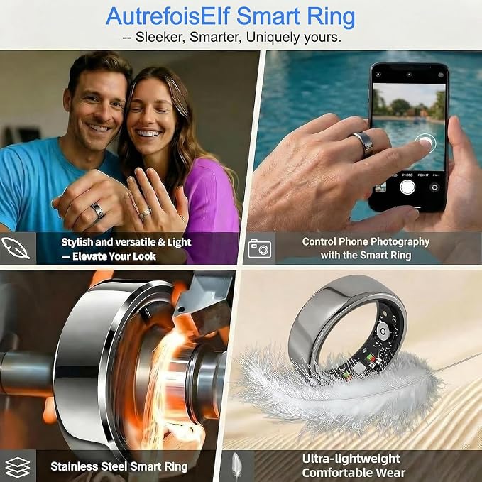 Smart Ring for Women Men, Health Fitness Ring Gen 3 with Free App No Subscription Fee, Stress & Sleep Monitor, Heart Rate & Step Tracker, IP68 Waterproof, Android/iOS Compatible (Gold,14)