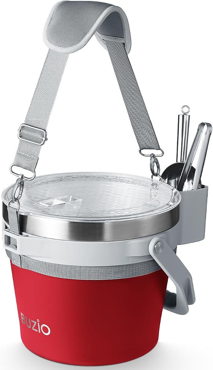 BUZIO 7 L Insulated Ice Bucket with Lid and Scoop & Tongs, Double Wall Large Ice Buckets for Parties Cocktail Bar Champagne, Holds 6 Longnecks or 3 Wine Bottles, Red