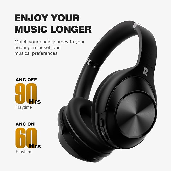 Calmbee Hybrid Active Noise Cancelling Headphones, Bluetooth 5.4 Headphones Wireless Over Ear with Mic for Clear Calls, Hi-Res Audio, 90H Playtime, Transparency, Deep Bass, Dongle Connect, Custom App | Bluetooth 5.4, Clear Mic Calls, Hi-Res Audio, 90H ...