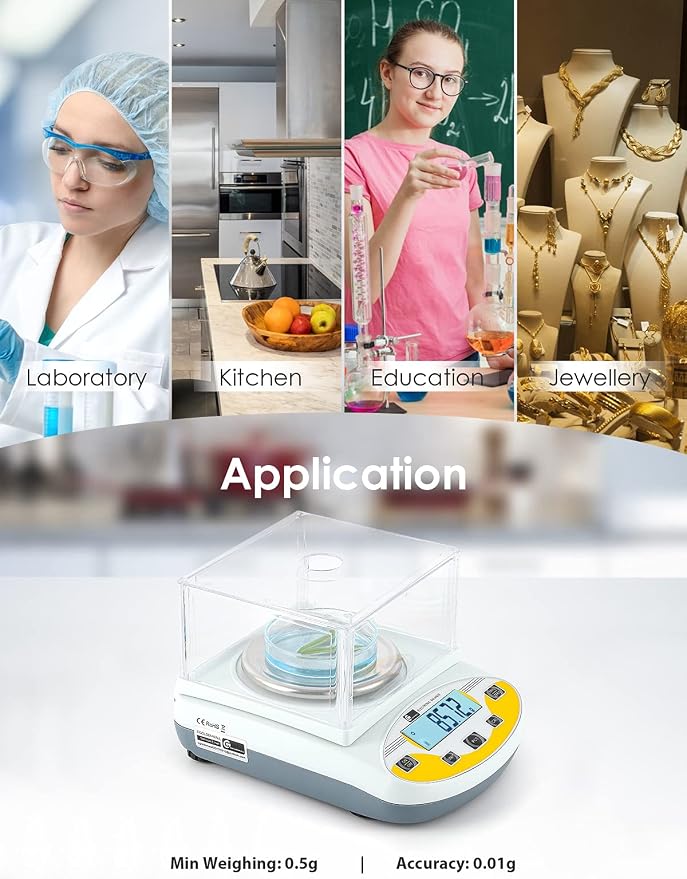 CGOLDENWALL Precision Lab Scale 500gX0.01g Analytical Electronic Balance Digital Laboratory Scale Precision Jewelry Scales Kitchen Precision Weighing Electronic Scales Calibrated 110V (500g, 0.01g)