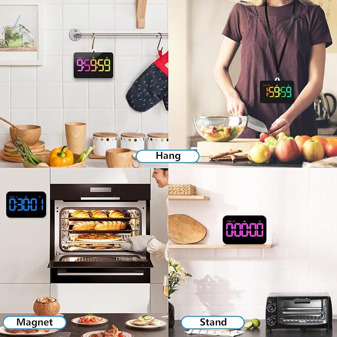 (2 Packs) Rechargeable Timers,Digital Kitchen Timer with 10 Dynamic RGB Color, Magnetic Classroom Timer with Countdown/up with 5”LED Display 3 Brightness 4 Volume Adjustable
