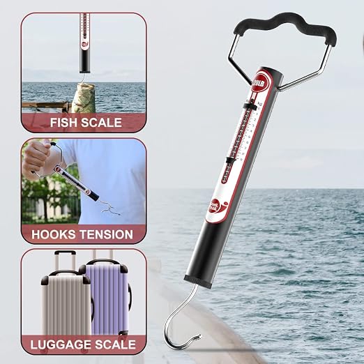 SNAIL TRAIL 20 LB / 50 LB Aluminum Tube Spring Fish Scale with Peak Weight Marker & Zero Reset, Mechanical Fishing Weighing Gauge with Hook, Non-Digital Hand Held Pull Weigher, Hanging Drag Scale