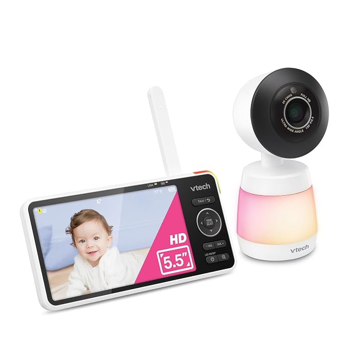 VTech Smart WiFi Baby Monitor – See Your Baby at Home or from Anywhere, 2K Camera, 5.5" Screen, 24X Zoom, Wide Angle, Night Vision, Night Light, Free App | Smart HD Plus