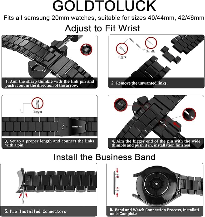 GOLDTOLUCK No Gap Stainless Steel Band Compatible with Samsung Galaxy Watch 8 7 6 5 4 Classic FE Pro Ultra 40mm 44mm 46mm 43mm 47mm 45mm 42mm Replacement Men Women Milanese Metal Elegant Casual