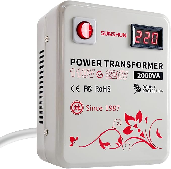 SUNSHUN 110v to 220v Converter, 2000W Step Up Transformer 110v to 220v with Voltage Display for 220/240 Volt European Asian Appliances Used in US
