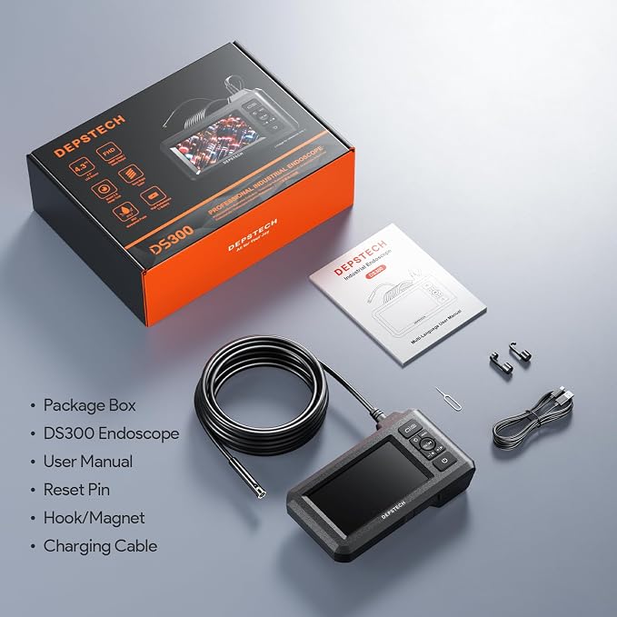DEPSTECH Inspection Endoscope Camera with Light: Dual Lens 1080P Borescope with 4.3" IPS Screen & 16.5FT Snake Cable, Industrial Waterproof Video Automotive Tools for Sewer, HVAC, Plumbing, Mechanic