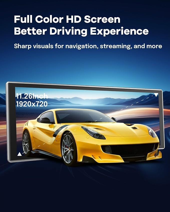 Portable Wireless CarPlay Screen for Car, Apple CarPlay & Android Auto Touch Screen Car Stereo with Bluetooth, BT Music, Navigation, Car Record for Vehicles (11.26 Inch)