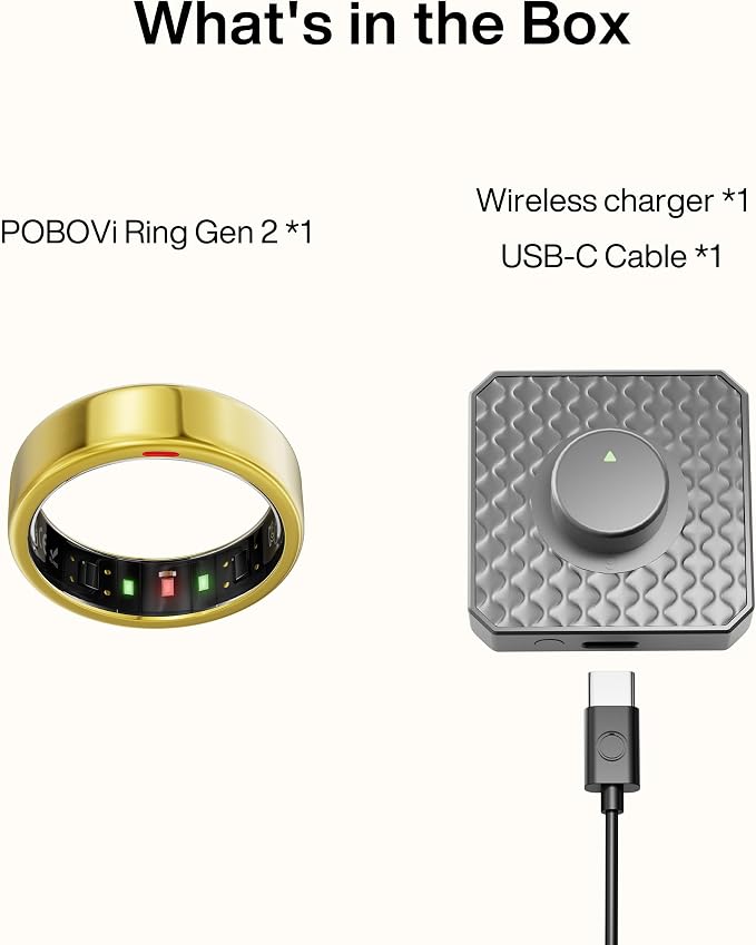 POBOVi Gen 2 Titanium Smart Ring for Women & Men, Sleep & Heart Rate Tracker, No Subscription, Size Before You Buy (Polished Gold, Size 9)