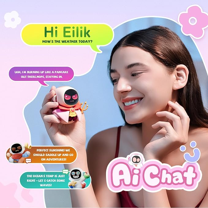 ENERGIZE LAB Eiliko Coral Pink - Your Tiny AI Charm Robot that Matches Every Daily Outfit, Fun Electronic Pendant Toys, for Couples and Best Friends.