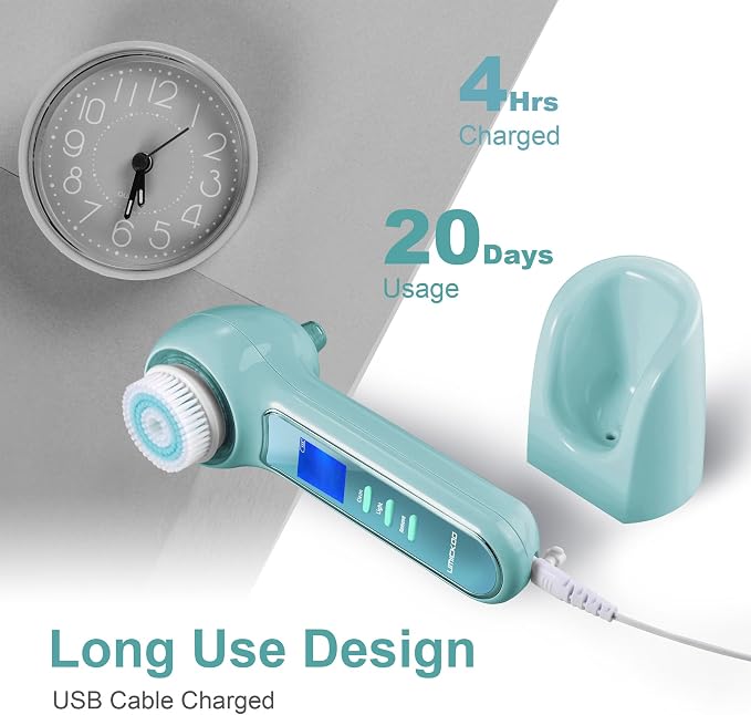 UMICKOO Face Scrubber Exfoliator,Facial Cleansing Brush Waterproof with LCD Screen,Blackhead Remover Vacuum with 5 Brush Heads,Face Spin Brush for Exfoliating (Mint-Green)