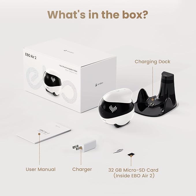 Enabot EBO Air 2 Mobile Pet Camera Robot: 2K FamilyBot with Two-Way Talk | Family Companion with Whole-Home Mobility, Custom Pixel Facial Expression, Auto-Recharge, Night Vision, Long Distance Gift