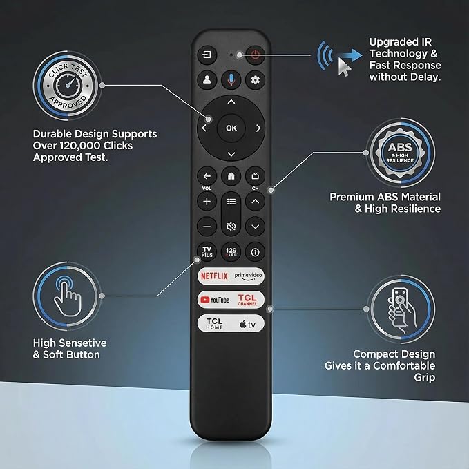 TCL Google TV Voice Remote Replacement - RC813 Bluetooth Controller with 6 Shortcut Keys Compatible with TCL Q6/Q7/QM8/S3/S4 Series(Not Applicable to Roku TV)