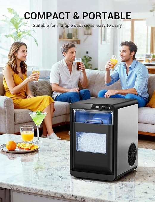 44 lbs Nugget Ice Maker Countertop,Pebble Ice Machine, 5-10 Mins Fast Ice Making, Self-Cleaning, Portable for Home, Outdoor, Camping, Hospital, RV (44lbs)
