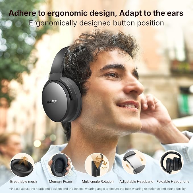 EarFun Tune Pro Active Noise Canceling Headphones, Wireless Bluetooth Headphones with 5 Mics, 120H Playtime, Bluetooth 5.4, Hi-Res Audio, Multipoint Connection, Custom EQ via App, Comfortable Fit