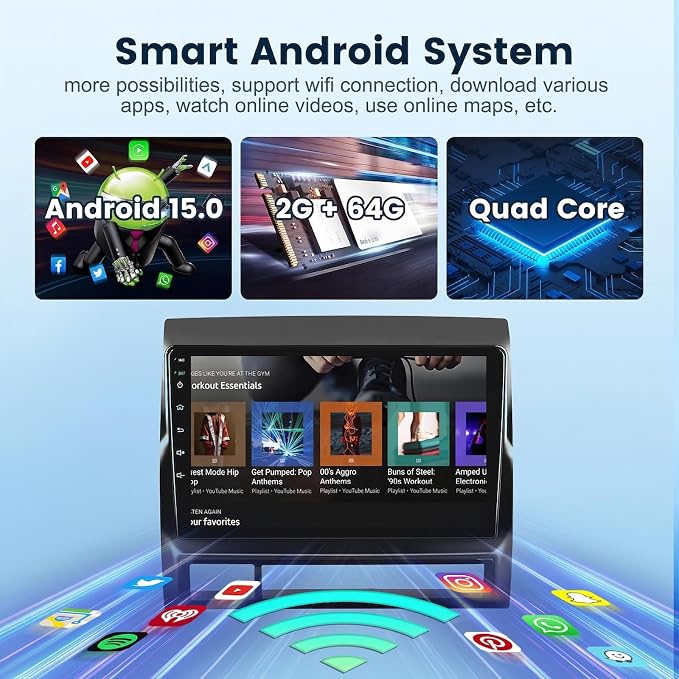 2G+64G Android 15 Car Radio Stereo for Toyota Tacoma 2005-2013 with Wireless CarPlay/Android Auto,9 Inch 1280 * 720P IPS Touch Screen GPS 5Ghz-WiFi Bluetooth 32-Band DSP HD Backup Camera