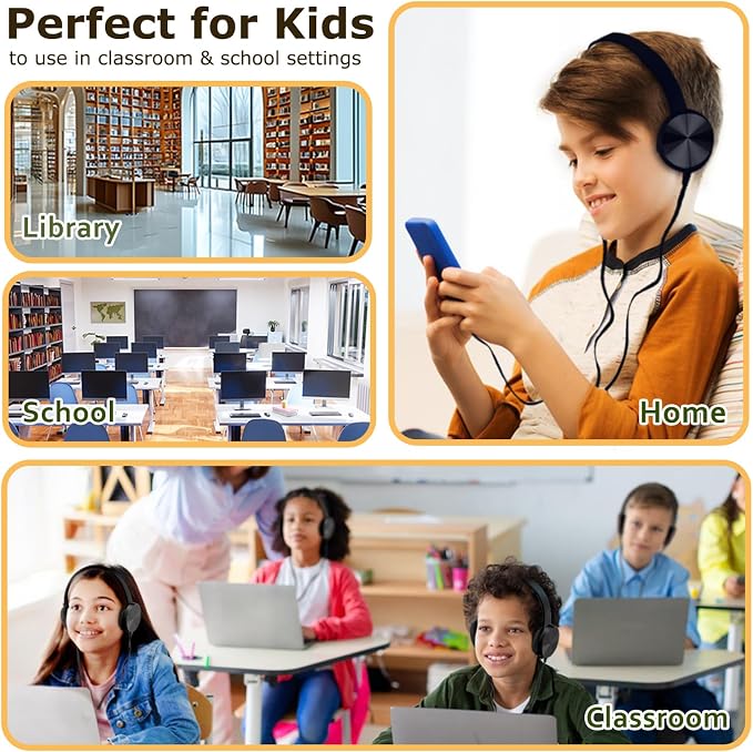 10 Pack Bulk Headphones for Classroom, Kids Wired Headphone for Students School K-12, Affordable Classroom Headphones, On-Ear with 3.5mm Plug(Black)