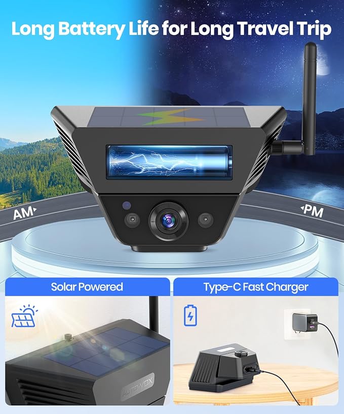 AUTO VOX Wireless Backup Dual Camera Solar Magnetic: Portable Storage Bag Include,1-Min Easy Installation,5" 1080P Monitor, 380FT Signal Stable Coverage Back Up Camera for Truck, SUV, RV,Trailer, Van