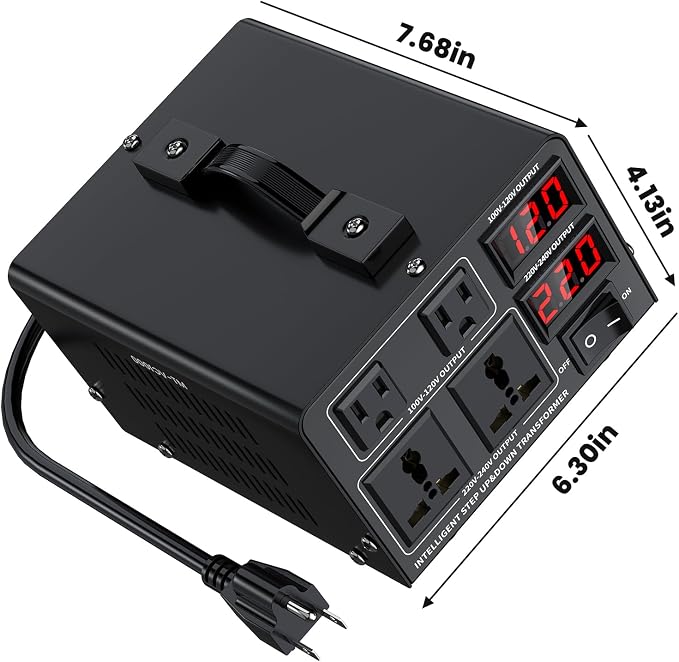 1000W Voltage Converter Transformer(110V to 220V or 220V to 110V) Step Up/Down Converter 110/120 Volt - 220/240 Volt w/US Power Cord,Circuit Breaker Protection, LCD Screen Display