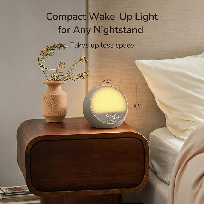 HOUSBAY MINI Sunrise Alarm Clock with Sound Machine, Rhythm Wake-Up Light, White Noise for Sleeping, Compact Phone-Free Bedrooms Clock, Putty