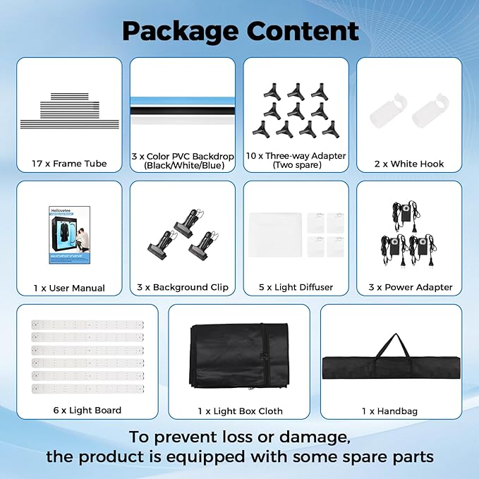 Photo Light Box, Portable 47"x20"x55" Photo Studio Light Box, Shooting Tent Kit with 576 Light Beads and 3 Color Backdrops. Large Lightbox with 6 Stepless Dimming Light Boards for Photography
