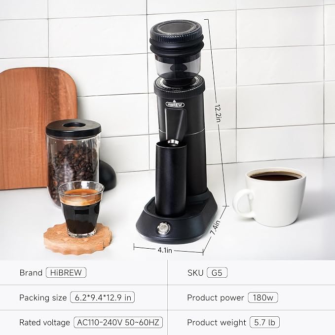 HIBREW G5 Coffee Grinder, Single Dose Burr Coffee Grinder, Electric Coffee Grinder with Magnetic Dosing Cup, Conical Coffee Bean Grinder with 36 Step Micro Grind Settings, Dual-Speed Adjustment, Black
