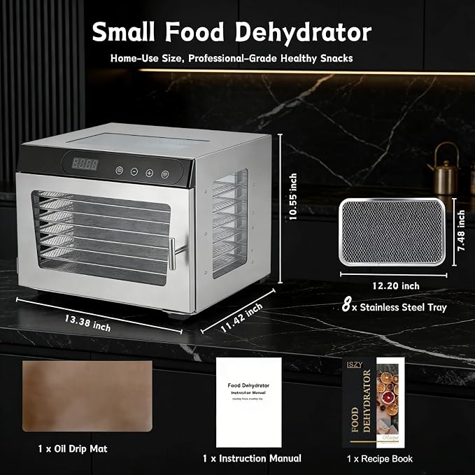 Food Dehydrators, 8 Trays Dehydrator Machine for Jerky, 24H Timer 176°F Temperature Control 800W Powerful Food Dryer Dehydrator for Beef Meat,Fruit,Herb,Mushroom,Dog Treats (8 Trays)
