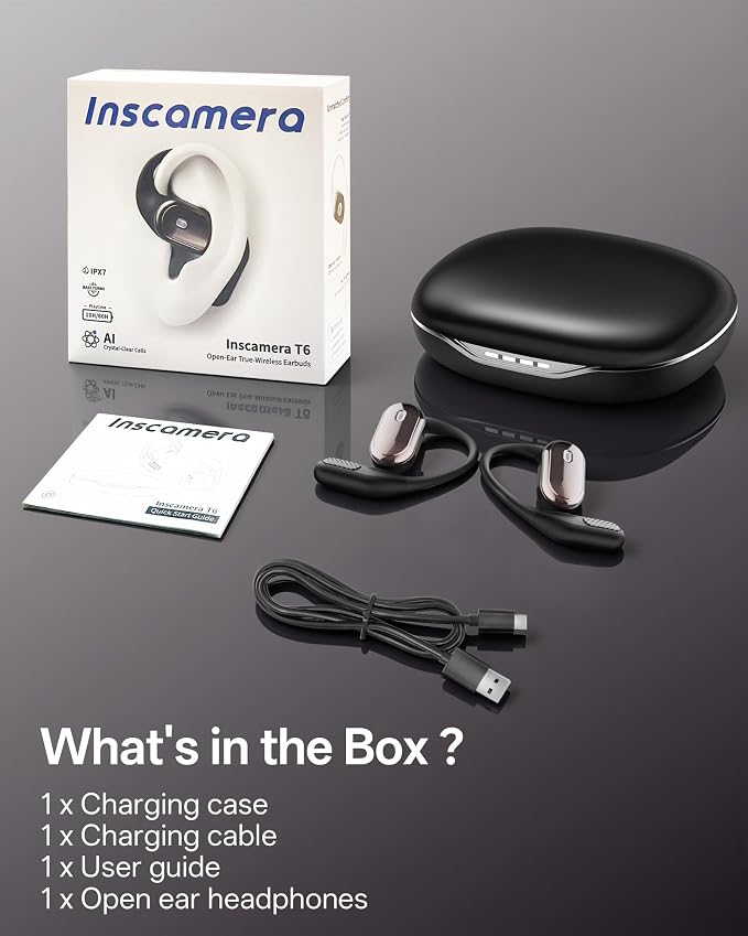 Open Ear Headphones, Over Ear Earbuds with Ear Hooks, True Wireless Bluetooth 6.0 Earphones with Mics, Stereo Sound, Ultra-Comfort, 60H Playtime, IPX7 Waterproof Ear Buds for Running Workout