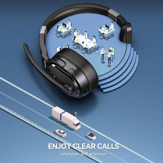 TECKNET Trucker Bluetooth Headset, Stable V5.2 & USB Dongle Connection, 70h Wireless Bluetooth Headsets with Mic and Mute, ENC Noise Canceling, Headset for Truck Drivers, Cell Phone, PC Comfort Office