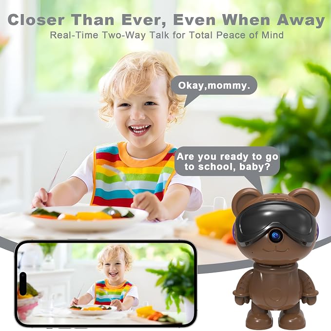 3K 5MP Indoor Security Camera for Home – Cute Bear Baby Monitor & Pet Camera, 2.4/5G WiFi, AI Human & Pet Detection with Auto Tracking, IR Night Vision, RTSP/ONVIF, Works with Alexa & Google