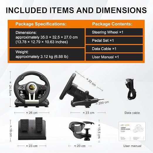 PXN PC Racing Wheel, V3 PRO 180 Degree Universal Usb Car Sim Race Steering Wheel with Pedals for PC, PS3, PS4, Xbox One, Xbox Series X/S, Switch (Black)