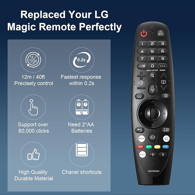 Replacement LG Magic Remote Control (AKB75855501) Voice for LG TV Remote with Pointer for Smart TVs OLED QNED NanoCell WebOS Models AN-MR20GA MR19BA MR18BA MR21 MR22 MR23 MR24 GA GN GC
