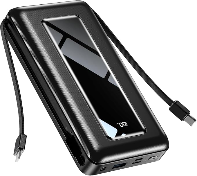 Power Bank, 50000mAh Portable Charger, Travel Camping Essential Battery Pack with Built-in Cables, PD 22.5W Fast Charging - Onyx