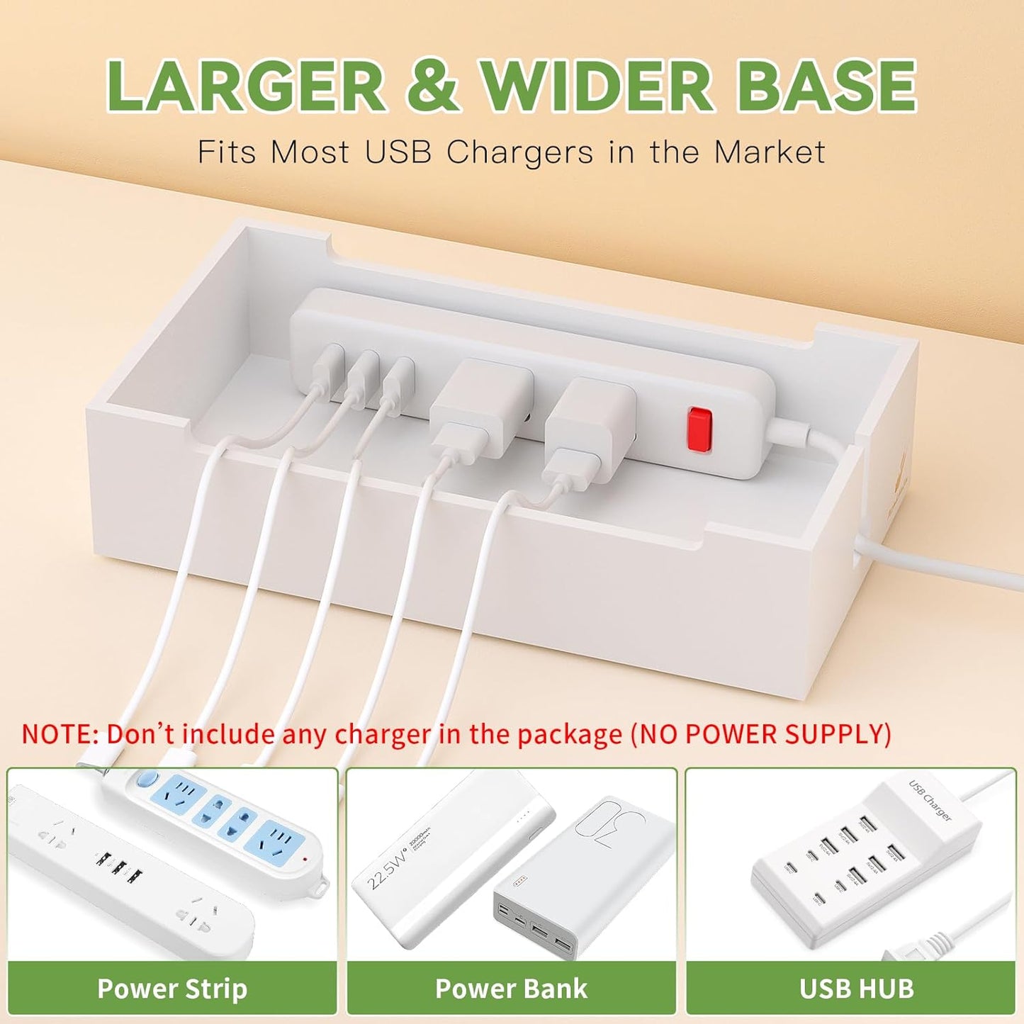 Pezin & Hulin Bamboo Cable Management Box, Wire Organizers for Cords, Charge Station Box, Desktop Dock Organizer Rack for Electronic Device (Include 6 Cables)(No Power Adapter) -Natural + White