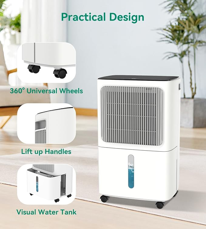 VEAGASO 34 Pint/D Dehumidifier for Basement with Drain Hose, 2500 Sq.Ft Dehumidifiers for Home, Bathroom, Bedroom - 3 Modes, 24H Time, 40dB, 0.53 Gallon Water Tank, Intelligent Humidity Control