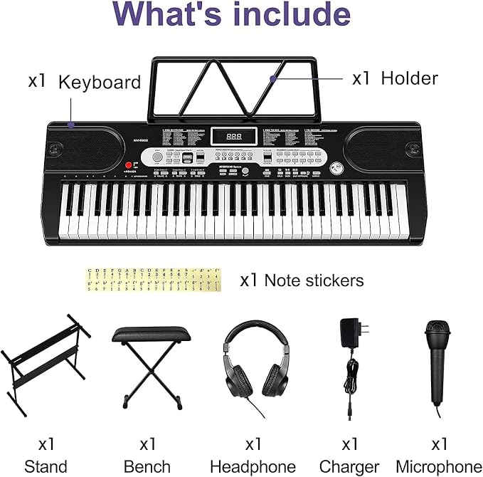 GarveeLife 61-Key Electric Keyboard Piano Set for Beginners and Kids with Microphone, Headphones, Stand, Stool, and Carrying Bag – Portable and Ideal for Teaching, Perfect Birthday or Christmas Gift