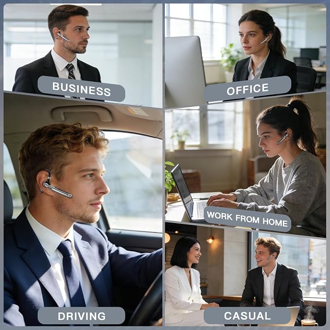 Bluetooth Headset V6.1,100Hrs Talk Time Dual Noise Cancellation Wireless Earpiece,Handsfree Headset with Mic,Driving Headset for Android, iOS,Laptop,Office,Truck Driver,Gunmetal Black