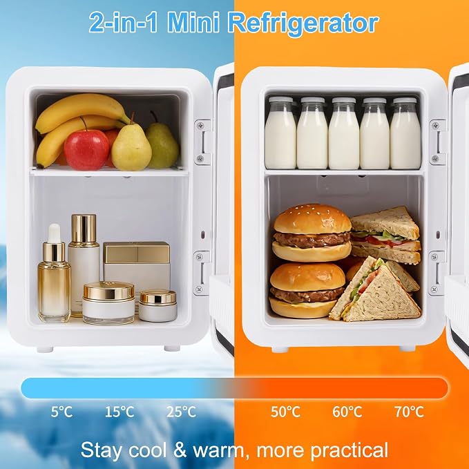 Mini Fridge, 4L/6 Can Portable Personal Refrigerator - Cooler and Warmer, Ideal for Car Use and for Skin Care, Cosmetics, Beverage, Food, Great for Bedroom, Office, Dorm