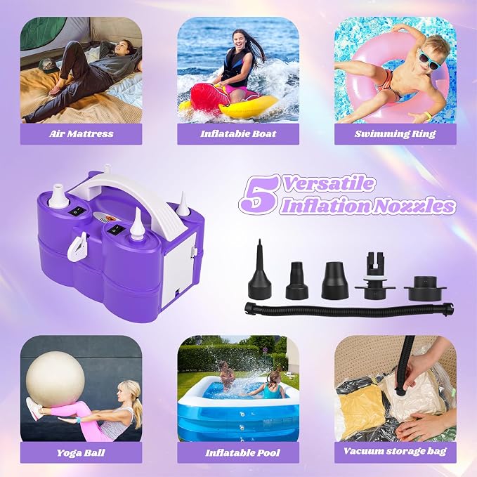 Electric Balloon Pump, Portable Electric Balloon Blower Machine Balloon Air Pump Dual Nozzle 110V 600W Balloon Inflator for Party Decorations