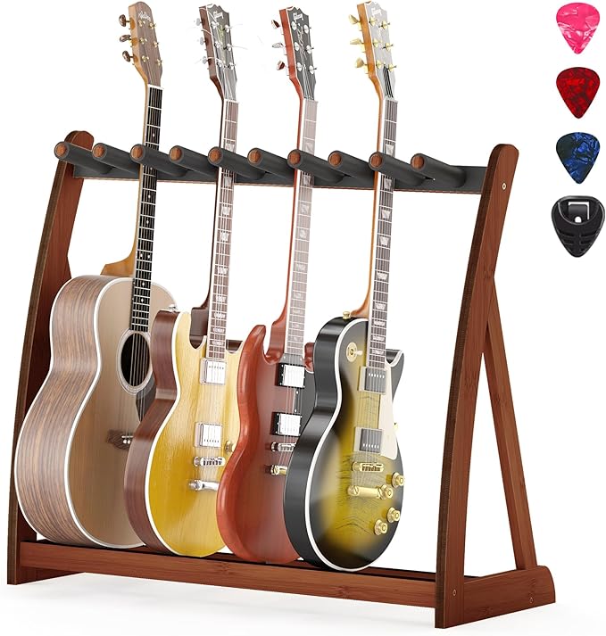 Guitar Stand Rack, Multi-Guitar Display Rack Adjustable Bamboo Guitars Holder Electric Guitar Stands Floor Storage for Bass Acoustic, Home Studio, Band Stage