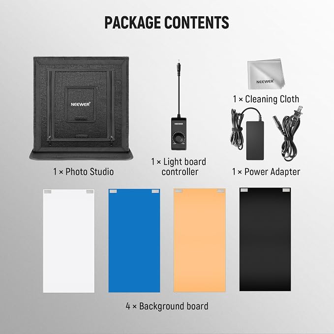 NEEWER Upgraded Photo Studio Light Box, 24"x24" No Glare, 4 Color Backdrops, Cleaning Cloth, 160 LEDs 5600K CRI97+ Folding Mini Desk Photo Booth for Jewelry Electronics Product Photography, LP60