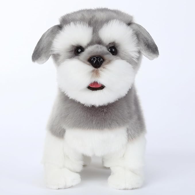 CU-MATE Electronic Walking Dog Toy, Interactive Plush Schnauzer Puppy, Realistic Interactive Pet Toy Dog, Walking, Barking, Wagging Tail & Talking, Present Gifts for 3+ Year